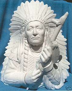 CHIEF WITH PEACE PIPE CERAMIC BISQUE INDIAN  