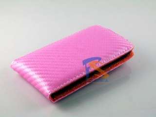 Leather Carbon Flip Case for iPod Touch 4 4G A59#Pink  