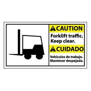 Bilingual Vinyl Sign   Caution Forklift Traffic Keep Clear  