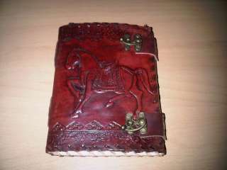 Horse engraved Leather bound journal with antique lock.  