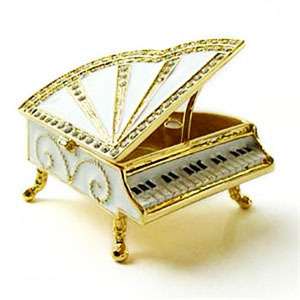 White Fancy Piano Jewelry Box / Crystal Keepsake / Gift  