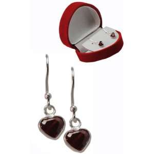  925 Sterling Silver Garnet Red Crystal Heart Drop Earrings 
