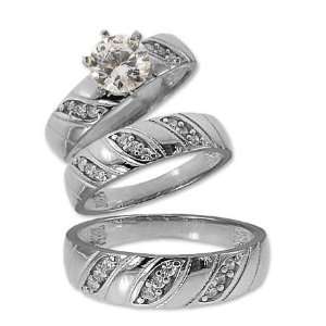   Gold, Trio Three Piece Wedding Ring Set with Lab Created Gems Jewelry
