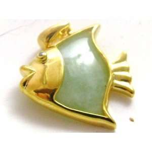 Jade Fish Pendant Gold Plated Over Sterling Silver with 