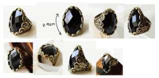 Black Onyx Faceted Jewel Vintage Gothic Costume Antiqued Bronze Ring 