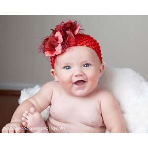  Ravishing Red Chenille Roses Baby Headband Beauty