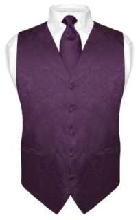 Mens Dark Purple Paisley Design Dress Vest and NeckTie 