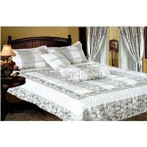  Celeste Beige Gold Tone on White Accented Queen Size 