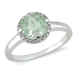  10k White Gold Green Amethyst and Diamond Ring,( .06 cttw 