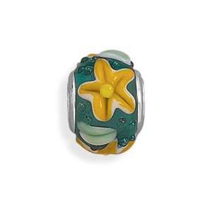  Green Bead with Yellow Flower Jewelry