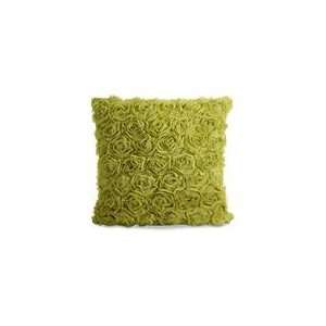 Pear Green Square Throw Pillow with 3 Dimensional Rose Flowers 1 
