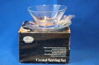 LEONARD CRYSTAL BOWL  PLATE AND SILVER PLATED SPOON SERVING SET ~NIB 