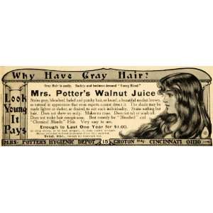1905 Ad Mrs. Potter Walnut Juice Hair Dye Products   Original Print Ad