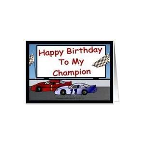 Champion Happy Birthday Husband, Race Cars By Su z Card 