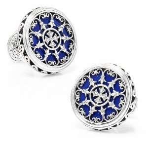  Sterling Round Scroll with Lapis Stone Cufflinks Jewelry