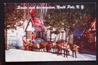 1960s? Santa and His Reindeer North Pole NY Essex Co PC  