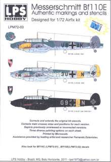 LPS Decals 1/72 MESSERSCHMITT Bf 110E Markings & Stencils  