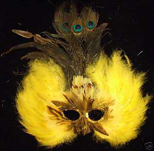 Yellow Mask Halloween Feather Masquerade Party Mardi  
