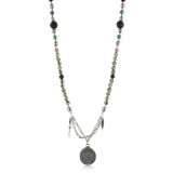 Ettika Silver Colored Assorted Round Beads Necklace Phaistos, Shield 
