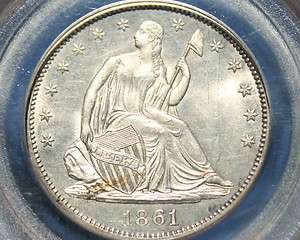 GORGEOUS MS 64 1861 Seated Liberty Half Dollar PCGS RARE in this 