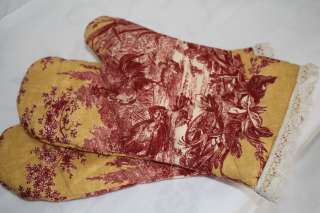   Ferme Rooster Toile Fabric KITCHEN OVEN MITTS You Choose Color  