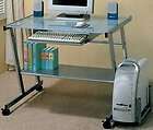 coaster modern metal computer station desk table with glass top silver 