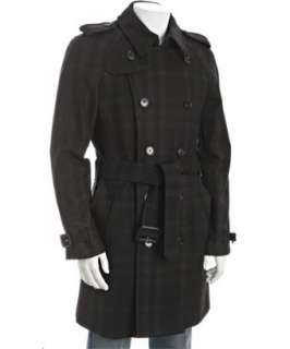 style #306024201 Burberry London black wool check belted trenchcoat