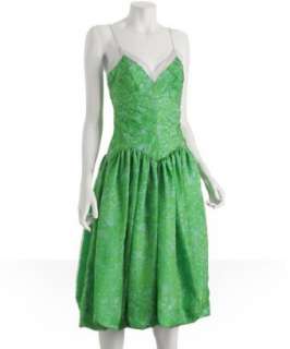 Vera Wang Lavender Label green leaf print bubble skirt dress   