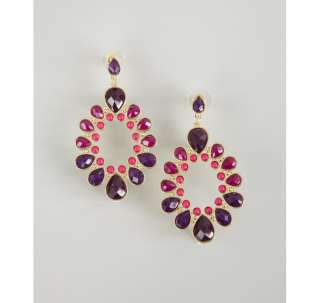 Kenneth Jay Lane purple tonal glass beaded oval drop earrings