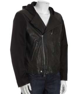 John Varvatos Star USA wet slate leather hooded motorcycle jacket