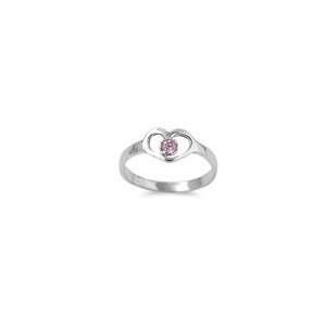  Child  Silver Heart with Pink CZ Crystal and October Birthstone Ring 