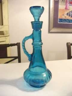   JEANNIE vtg barware blue art glass decanter bottle old tv show  