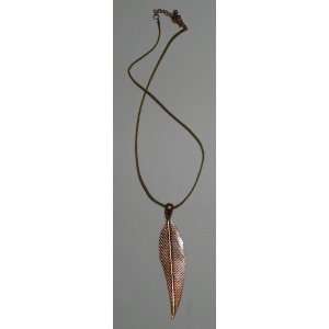  Copper Overlay Leaf Pendant with Hemp Cord Necklace 