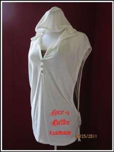 LAST WHITE Layering Oversized Cover Up String Hoodie Tank Top Swim 