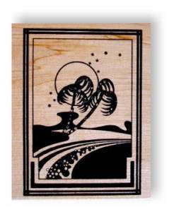 PALM TREES on BEACH art deco rubber stamp, mounted, #4  