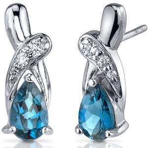 00 Carats London Blue Topaz Pear Shape Cubic Zirconia Earrings 