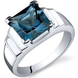  Step Design Princess Cut 2.75 carats London Blue Topaz Ring 