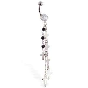  Belly ring with long dangling chains with crosses Jewelry