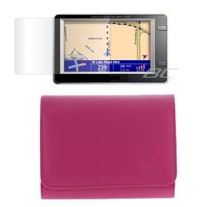 Hot Pink Leather Pouch Cover Case + LCD Screen Protector for Magellan 