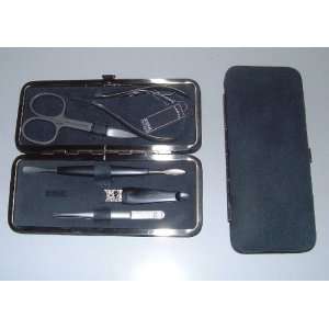   Sibir Leather Snap shut Manicure Set  5 Stainless Steel Tools Beauty
