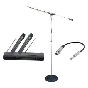 Pyle Mic and Stand Package   PDWM2100 Professional Dual VHF Wireless 