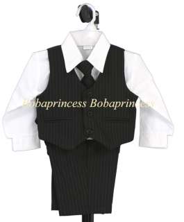 NEW INFANT BOY 4 PCS SUIT BLACK w/Pinstripe S/M/L/XL  