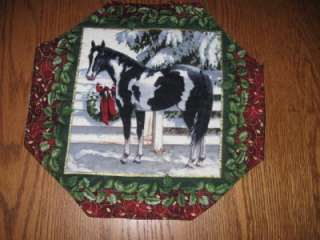   of 4 Octagon Christmas Horse Western Cowboy Placemats quilted  