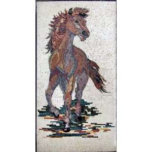 28x55 Horse Marble Mosaic Stone Art Tile Wall Mural