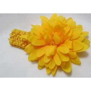  NEW Large Yellow Mum Flower with Crochet Headband, Limited 