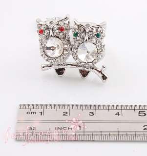   Plated Stylish Premier Style Rhinestone Double Owl Jewelry Ring  