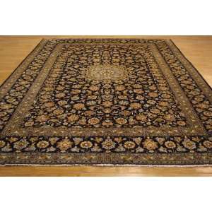  91 x 1211 Navy Blue Persian Hand Knotted Wool Kashan Rug 