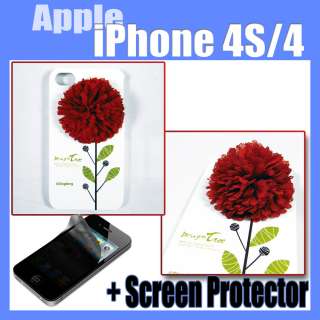   3D Flower hard Case Cover Rose RED + Privacy Screen Protector  