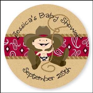  Little Cowboy   24 Round Personalized Baby Shower Sticker 