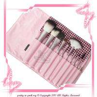 NEW Italian PuPa 10 pc cosmetic makeup brush Pink checkered case kit 